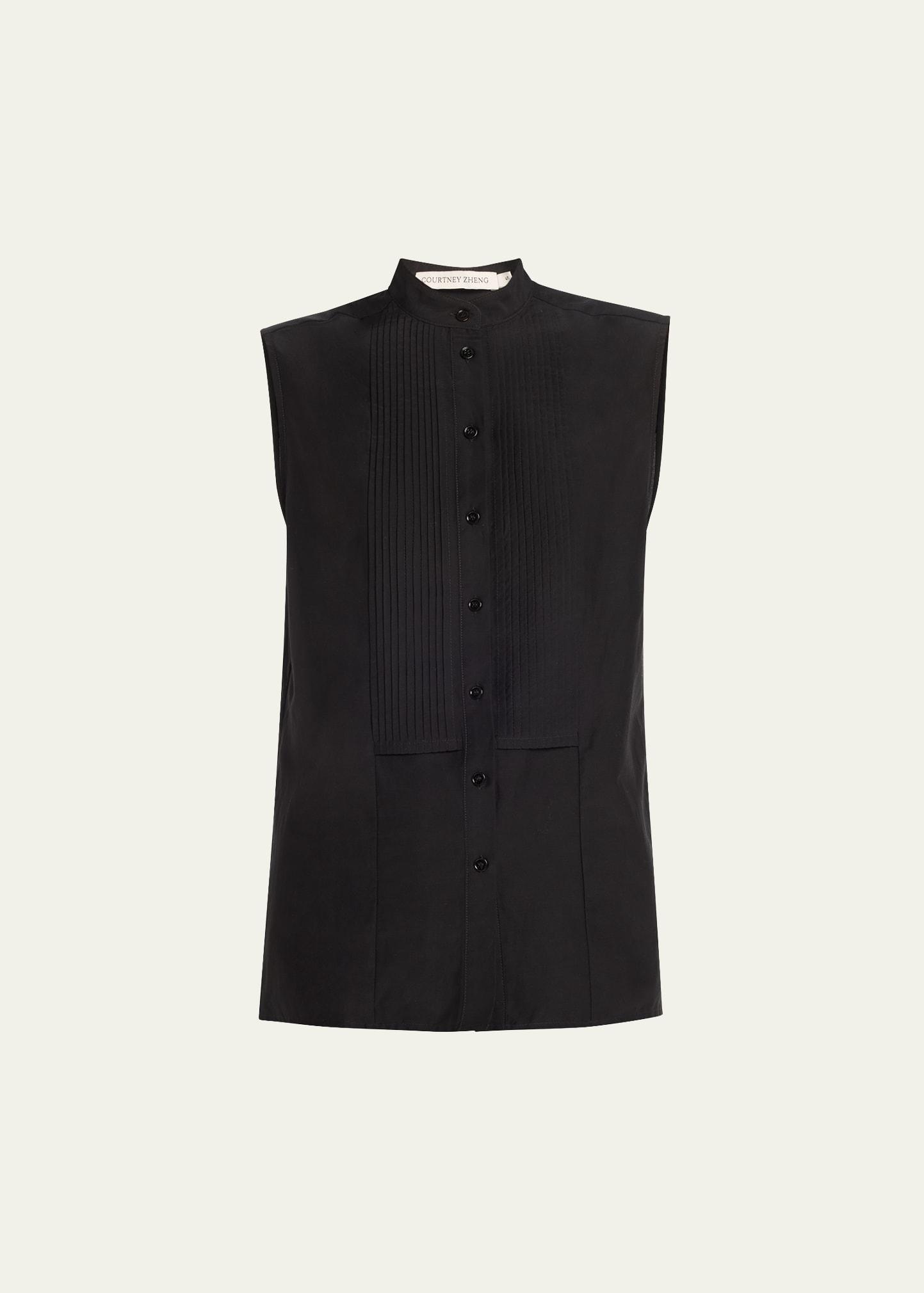 claudine sleeveless silk-cotton tuxedo shirt