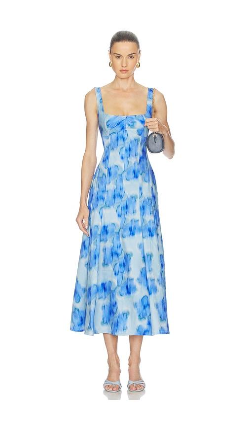 clea charlie pleat dress in blue.