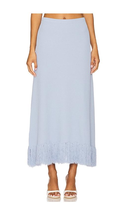 clea clarissa fringe knit skirt in baby blue.