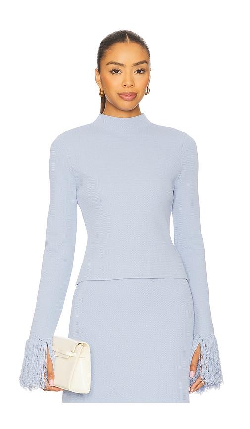 clea imogen long sleeve knit sweater in baby blue.