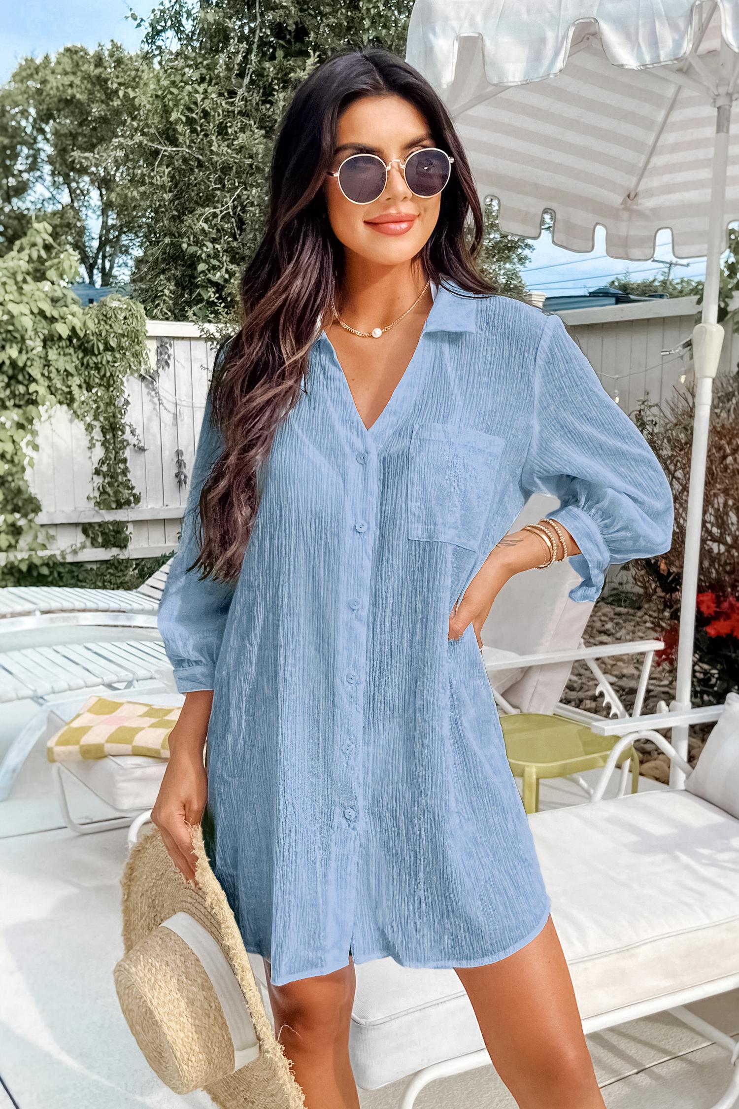 clear day blue cover-up mini dress - l