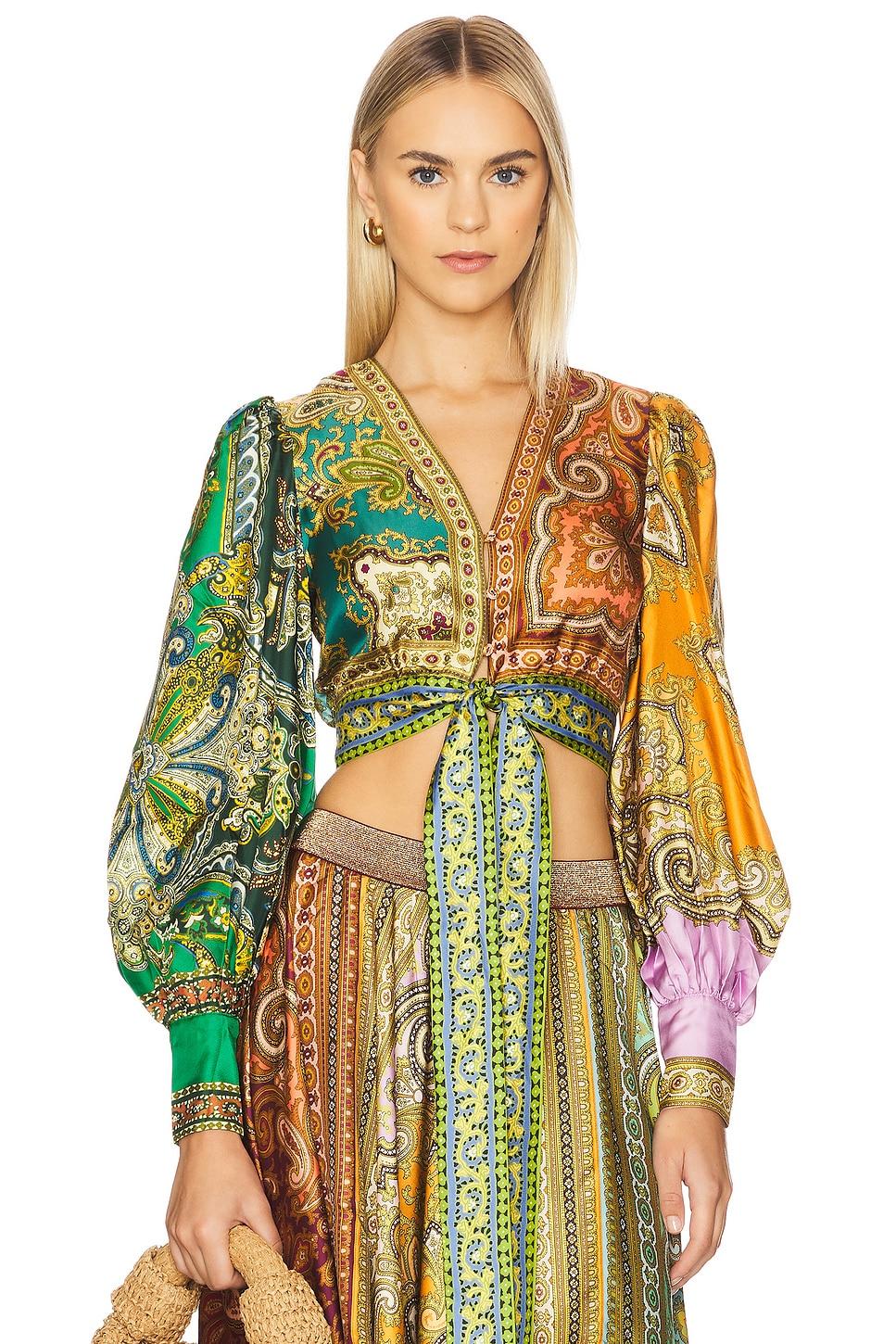 clemenza spliced crop silk blouse