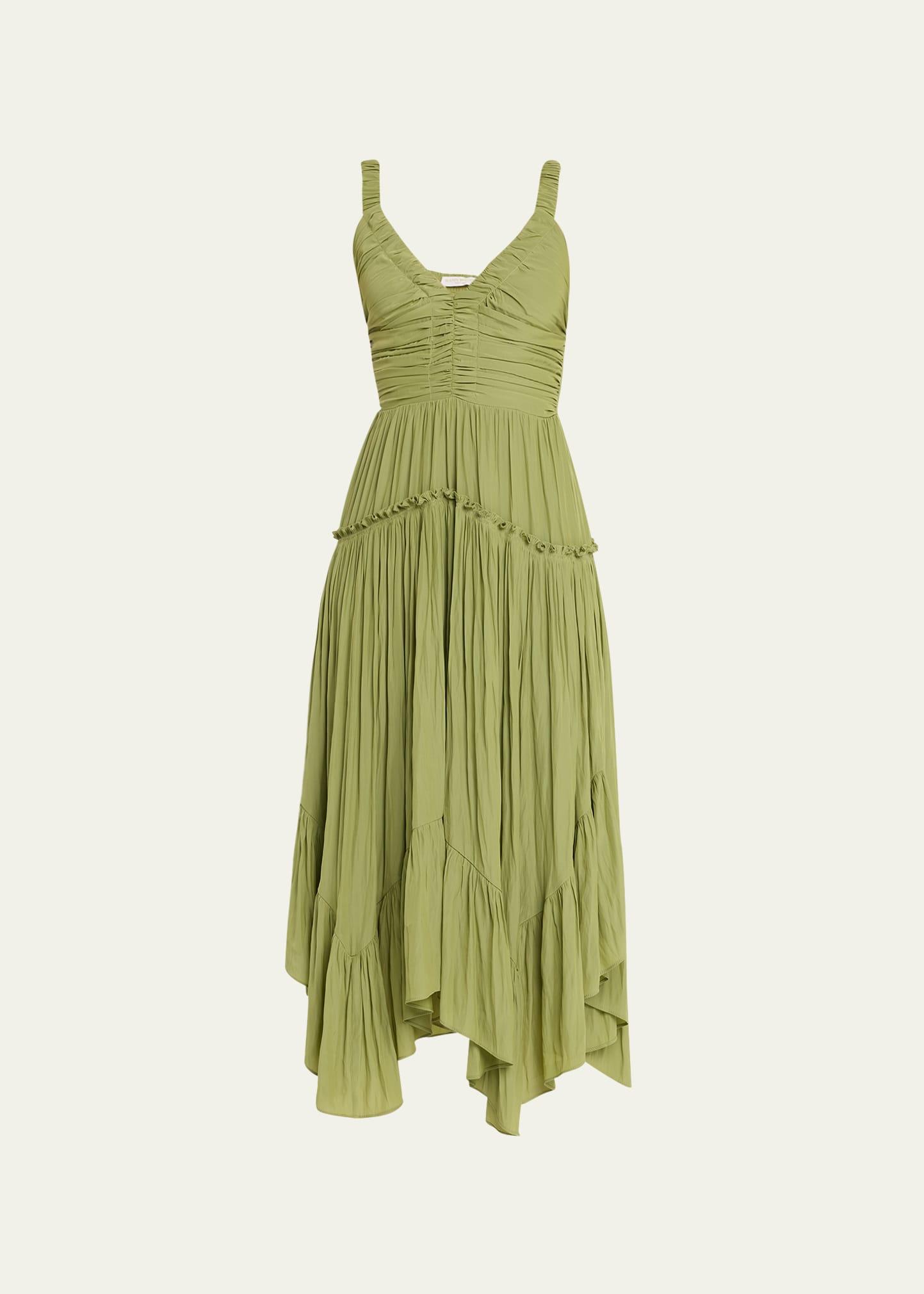 cleo gathered handkerchief midi dress