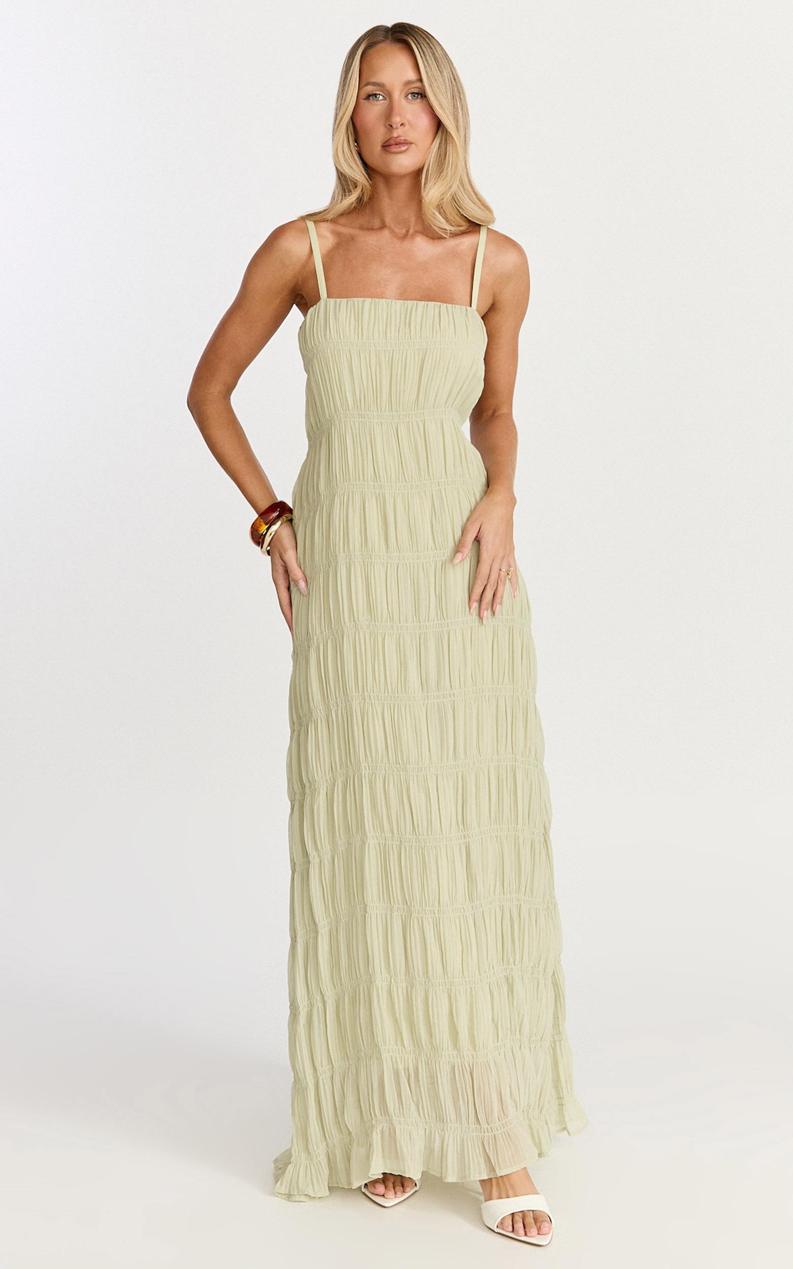 cleo maxi dress - textured detail dress in sage