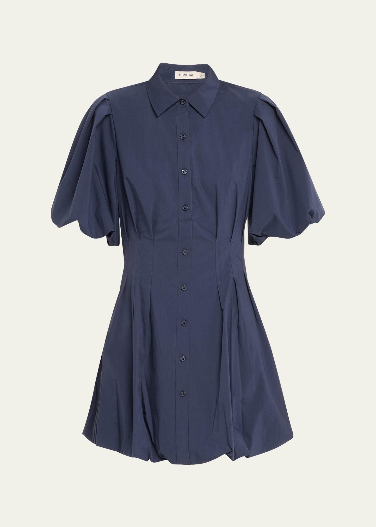 cleo polin balloon-sleeve pleated mini dress