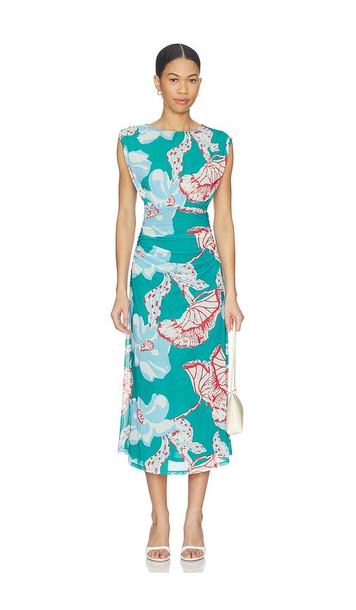 cleobella joelle midi dress in green,blue.
