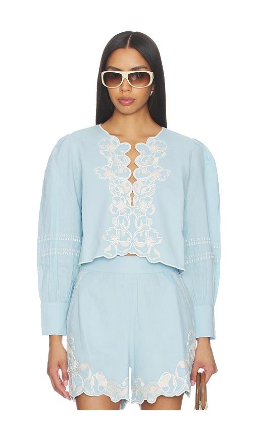 cleobella manon blouse in baby blue.