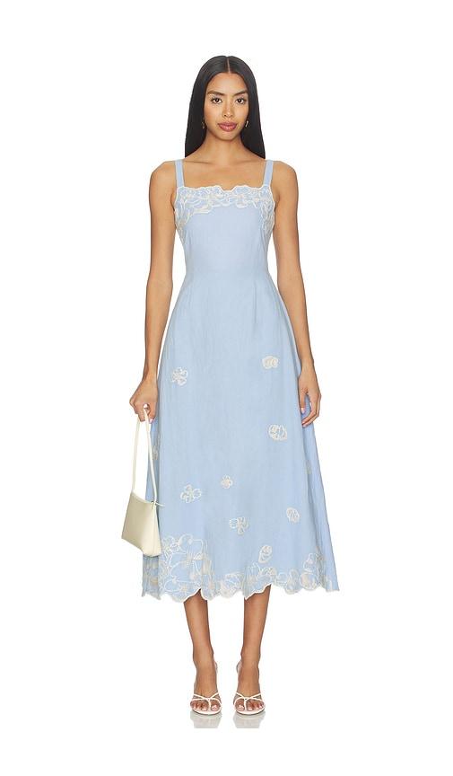 cleobella marceline midi dress in blue.
