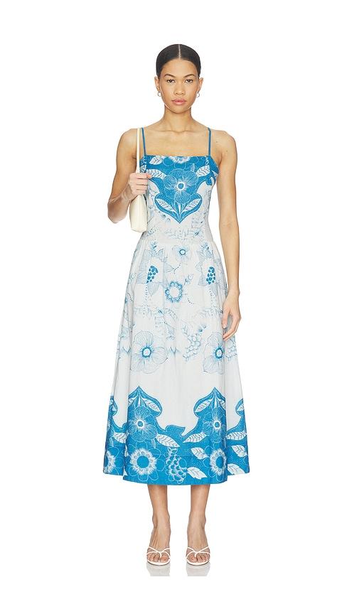 cleobella renee ankle dress in blue.