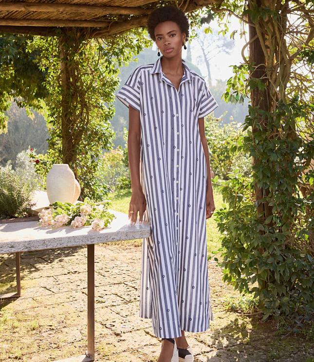 clip striped maxi pocket shirtdress