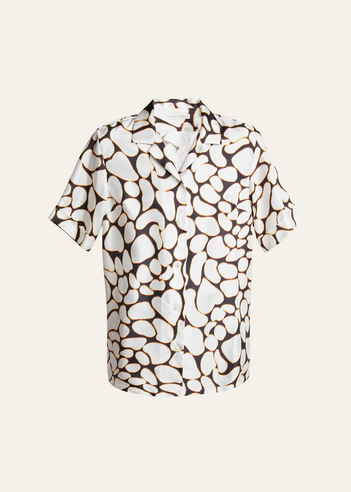 clive printed button down silk shirt