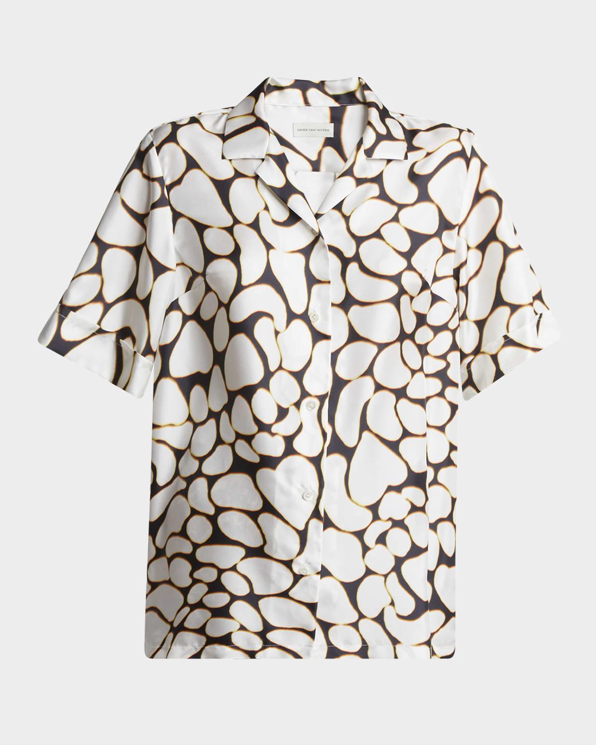 clive printed button down silk shirt