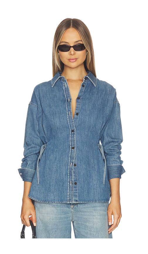 closed n waisted strap blouse in blue.