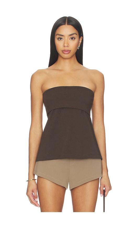 closed peplon top in brown.