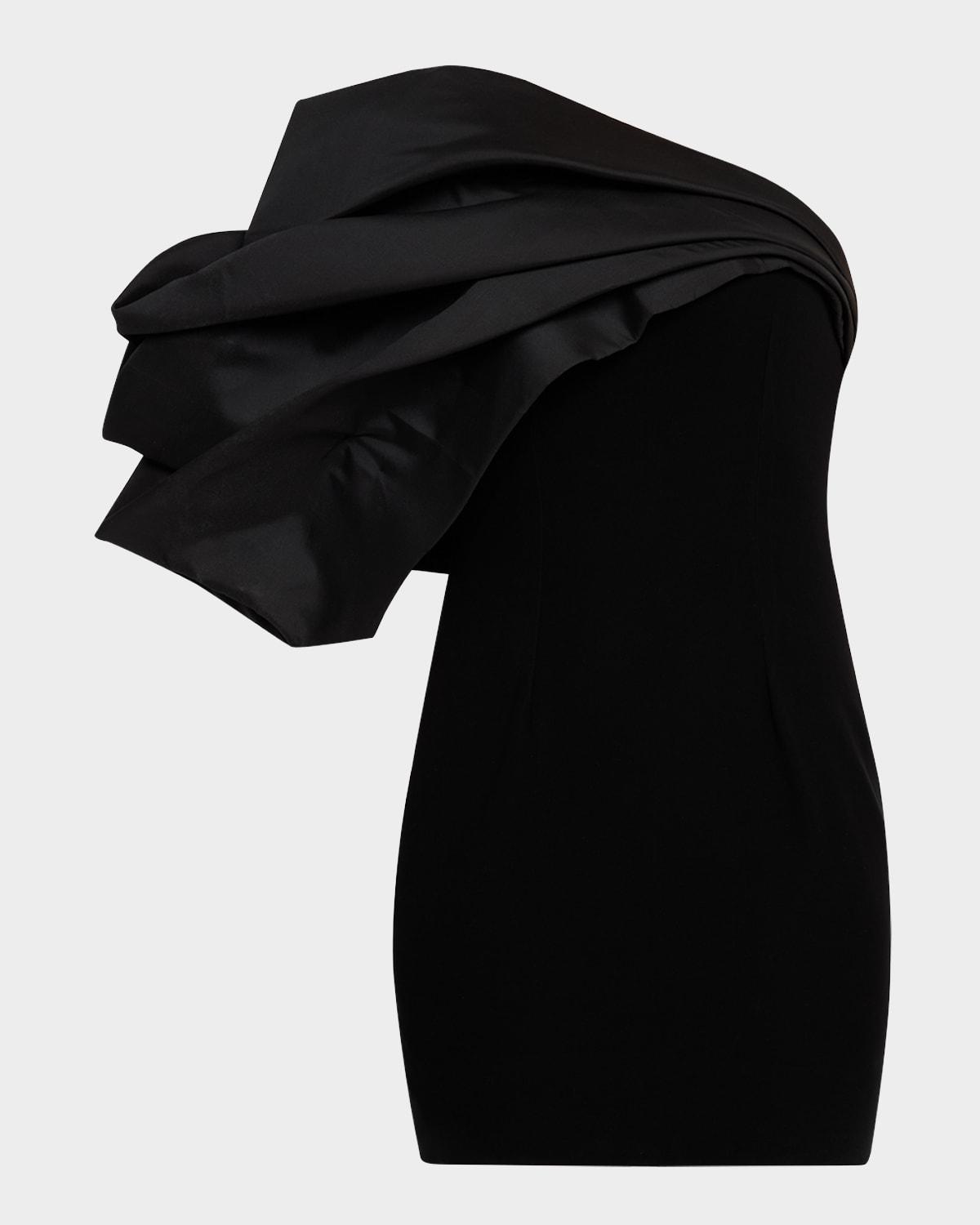 cloud drape one-shoulder velvet mini dress