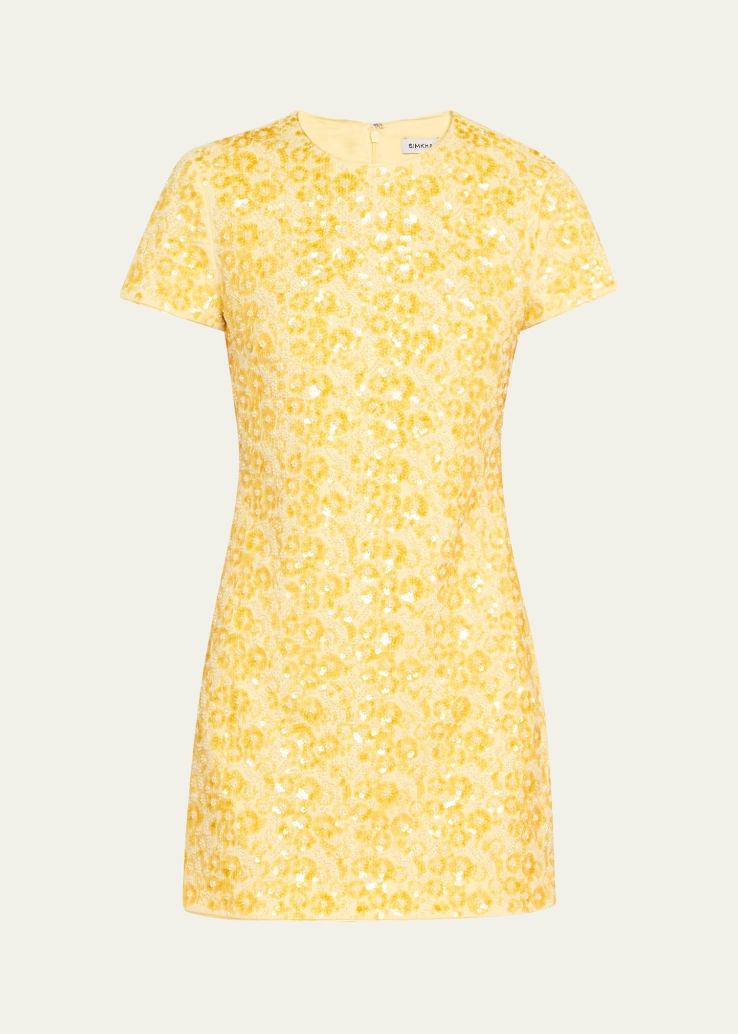 clove sequined short-sleeve mini dress