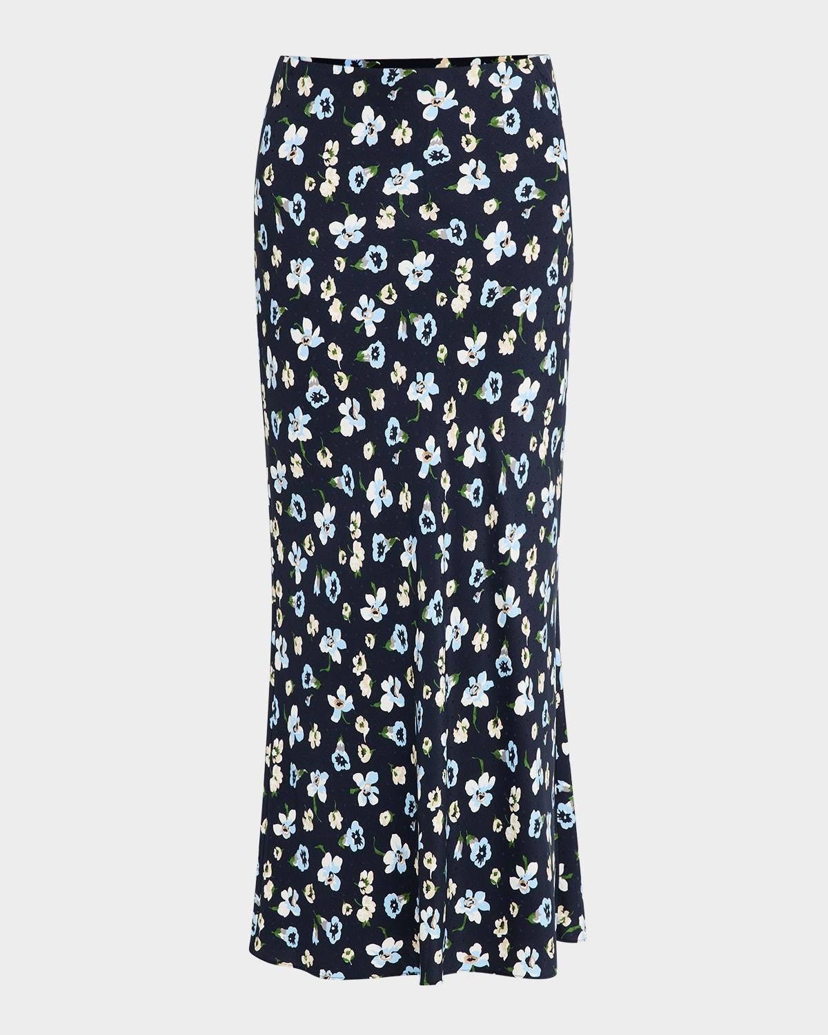 clover floral stretch-silk skirt