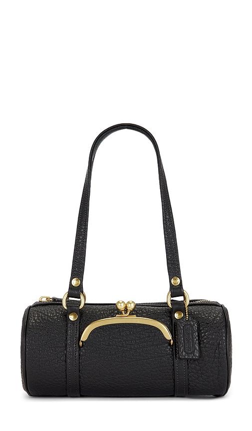 coach coach originals textured pebble leather kisslock barrel bag 28 in black.