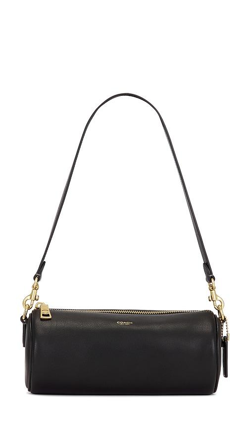 coach natural grain leather barrel bag in black.
