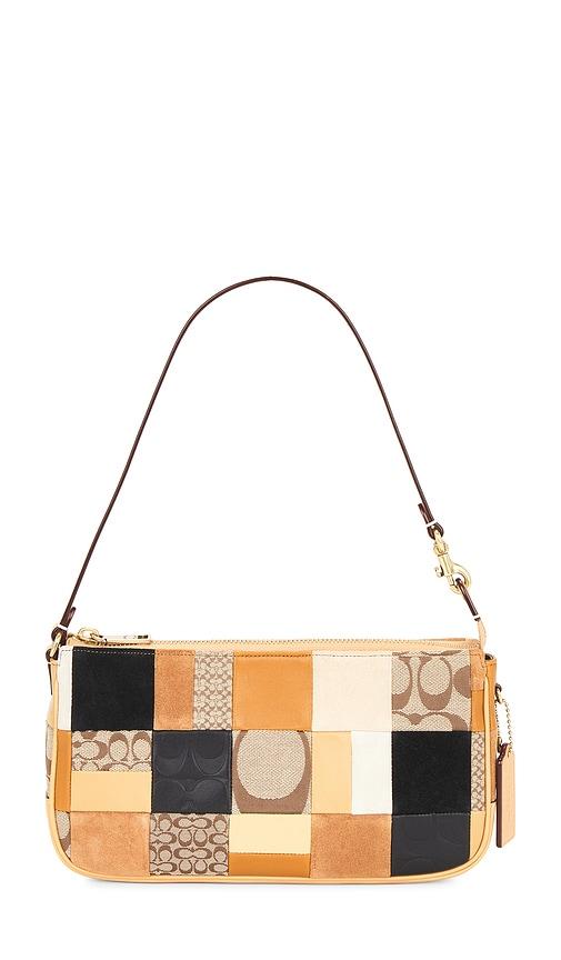 coach plaza patchwork shoulder bag in brown.