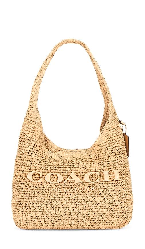 coach refined weave straw brooklyn shoulder bag 28 in brown.