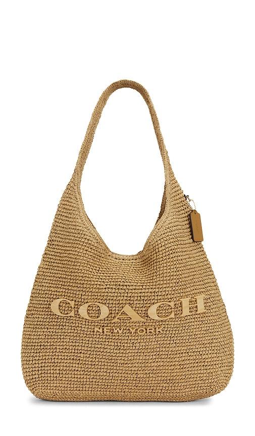 coach straw brooklyn 39 shoulder bag in neutral.
