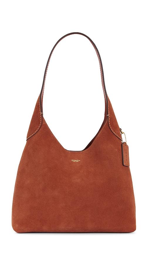 coach suede brooklyn 28 shoulder bag in tan.
