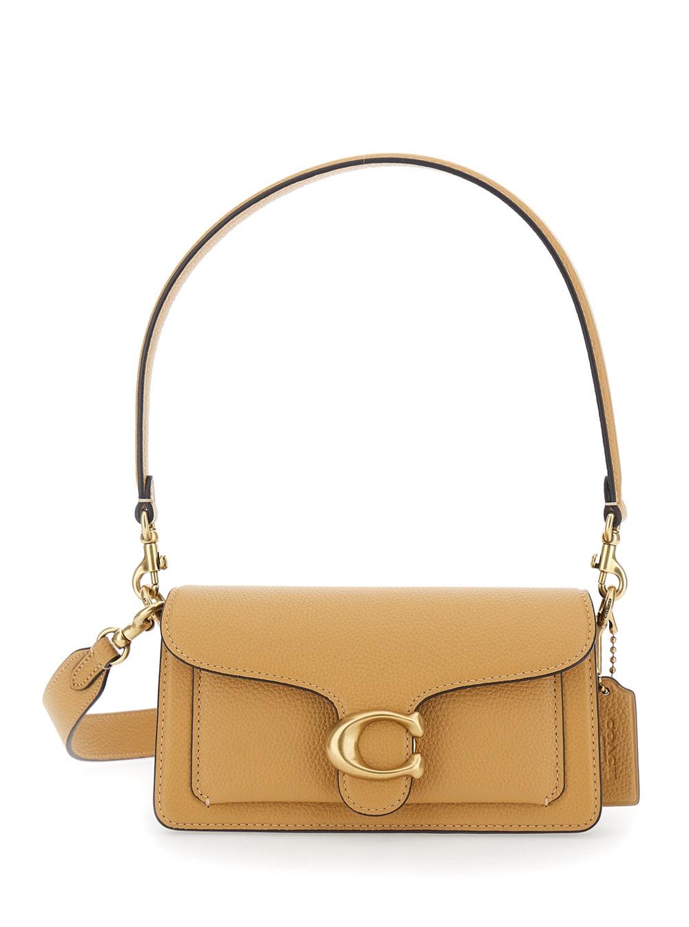 coach tabby beige shoulder bag with plaque detail on the front in leather woman