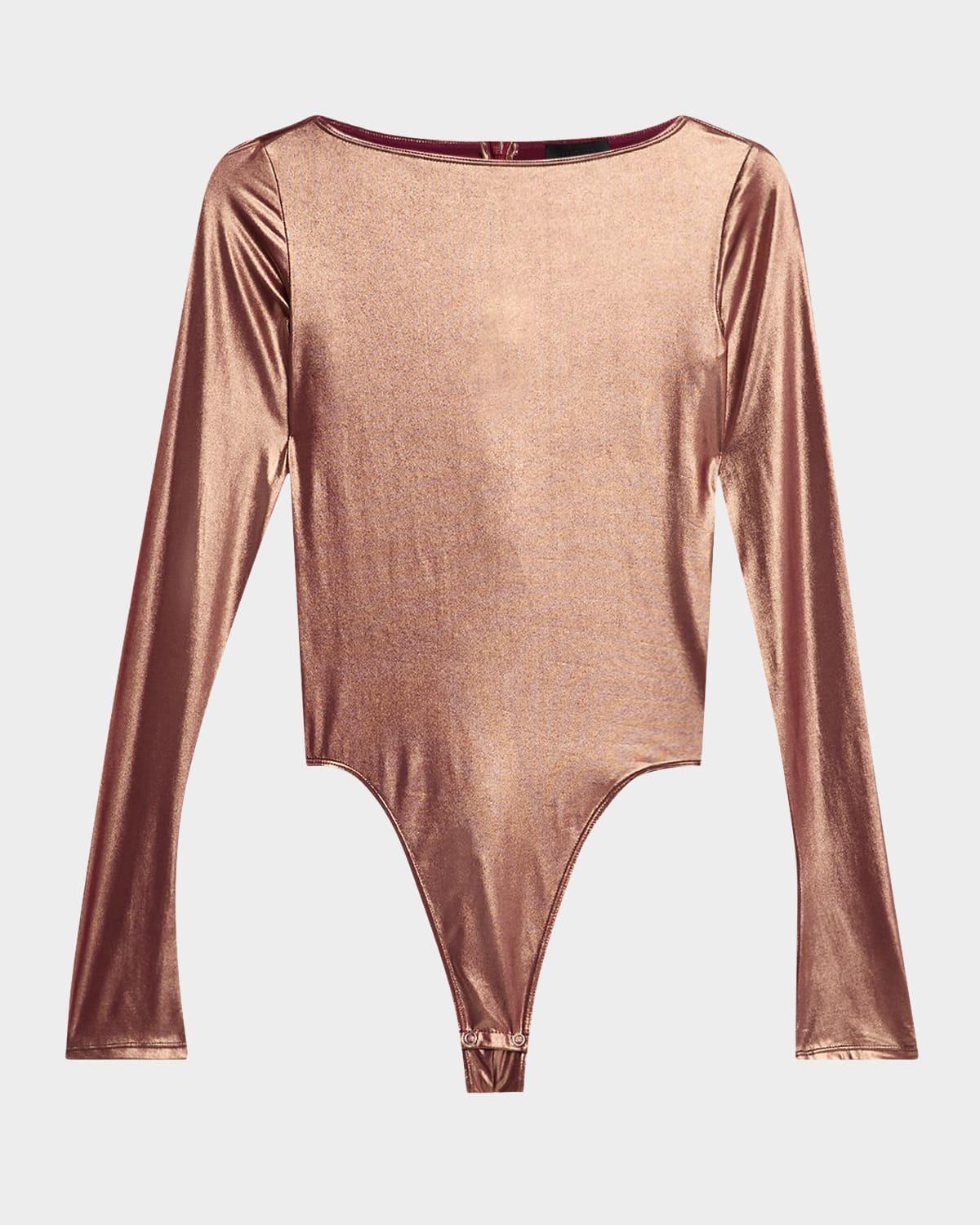 coated metallic jersey bodysuit