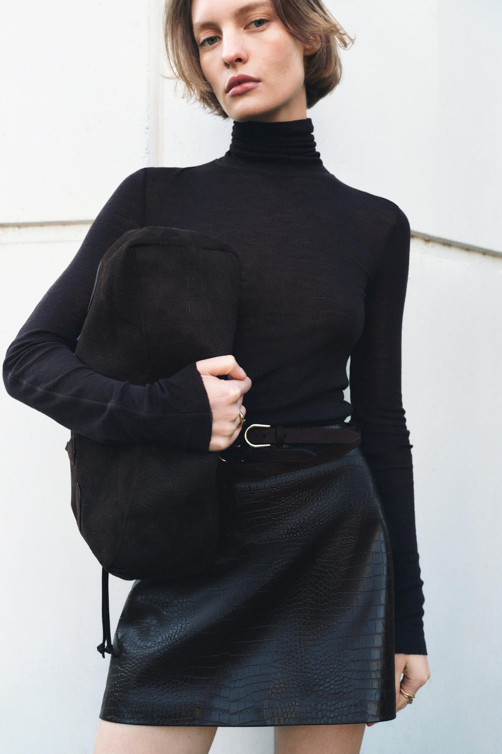 coated mini skirt