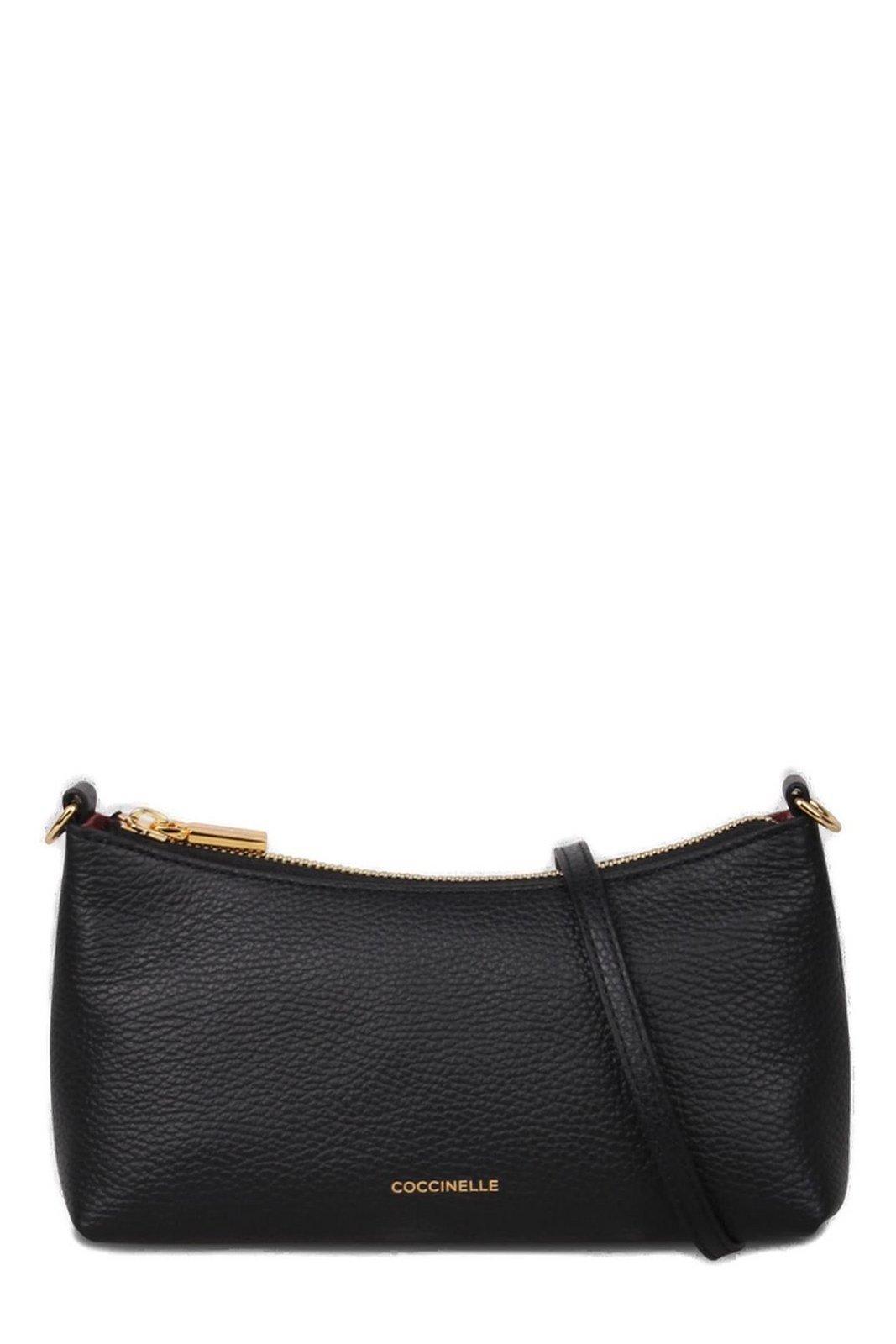 coccinelle aura logo debossed shoulder bag