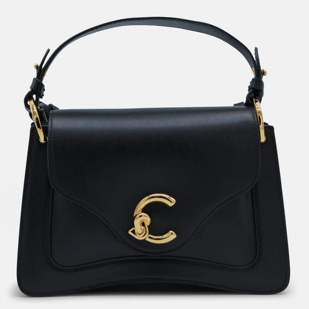 coccinelle black leather c-me calf cocker top handle bag
