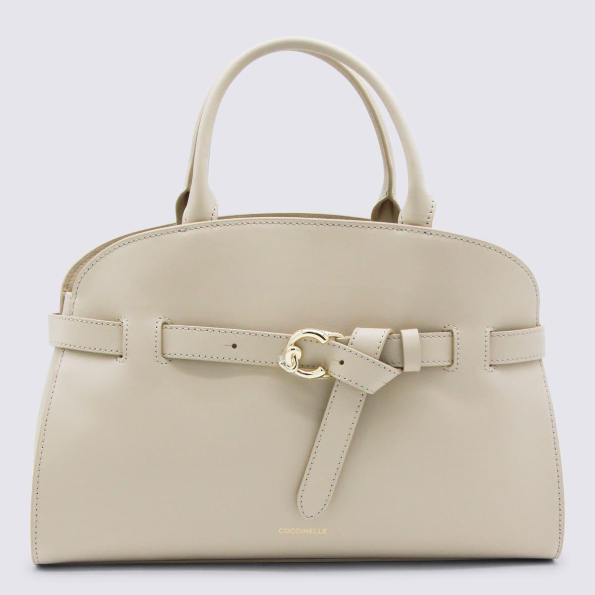 coccinelle light beige leather sabine top handle bag
