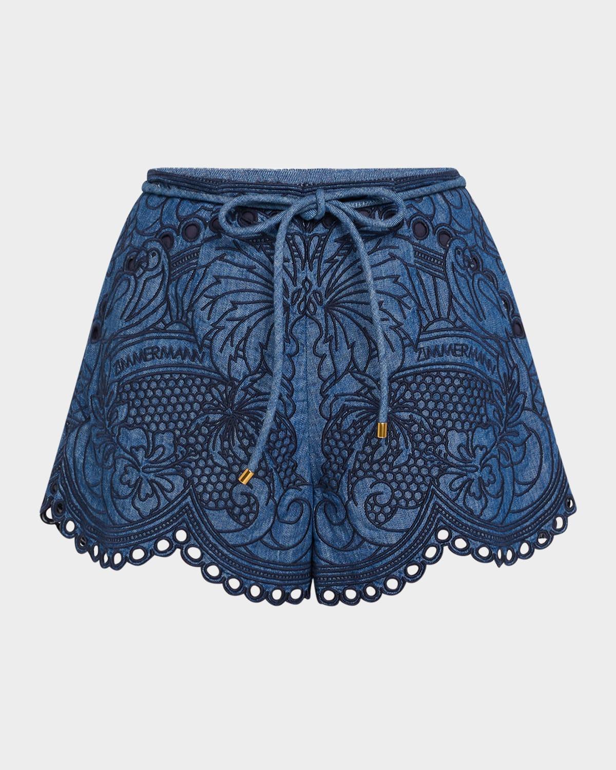 coco embroidered denim shorts