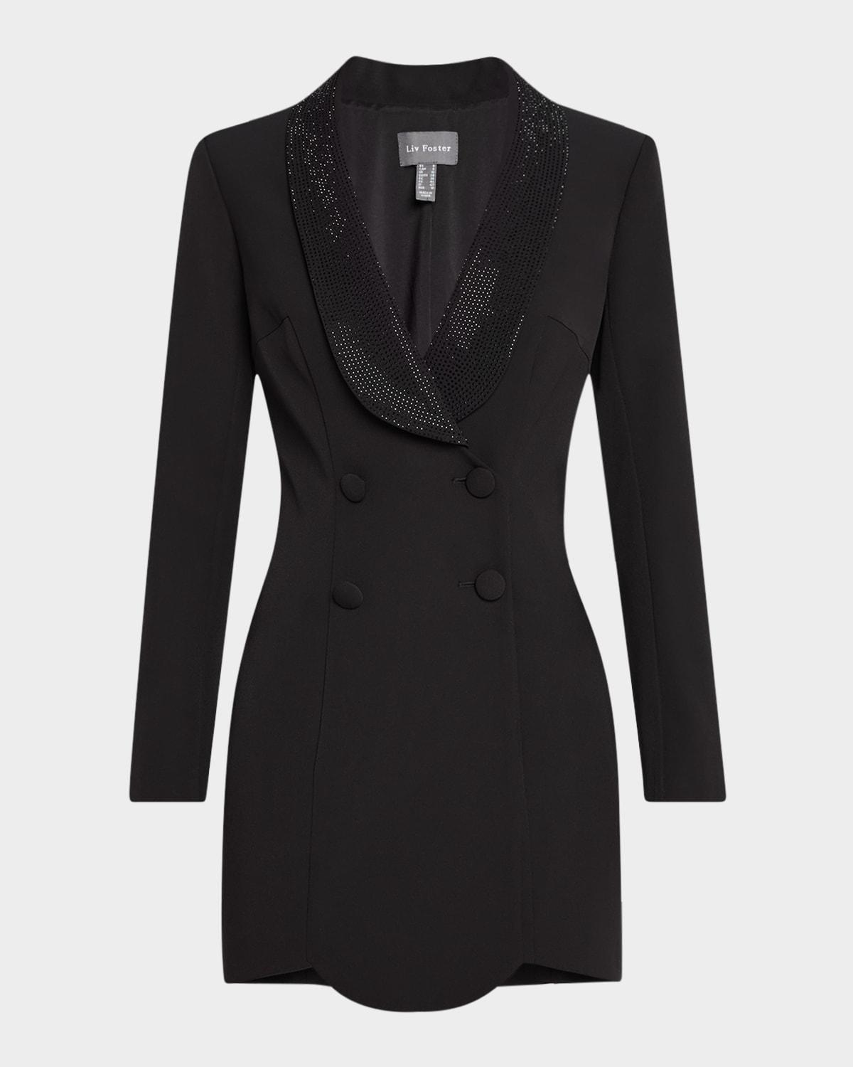 coco rhinestone shawl-collar crepe mini dress