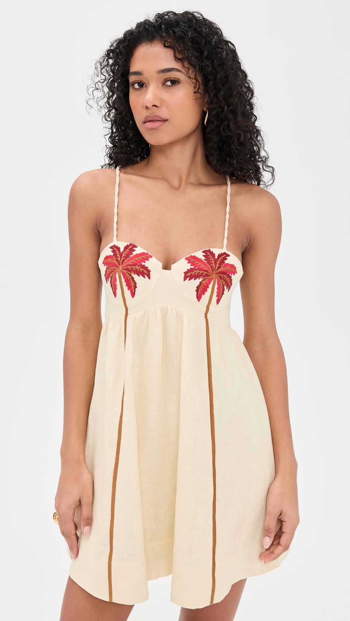coconut tree embroidered mini dress