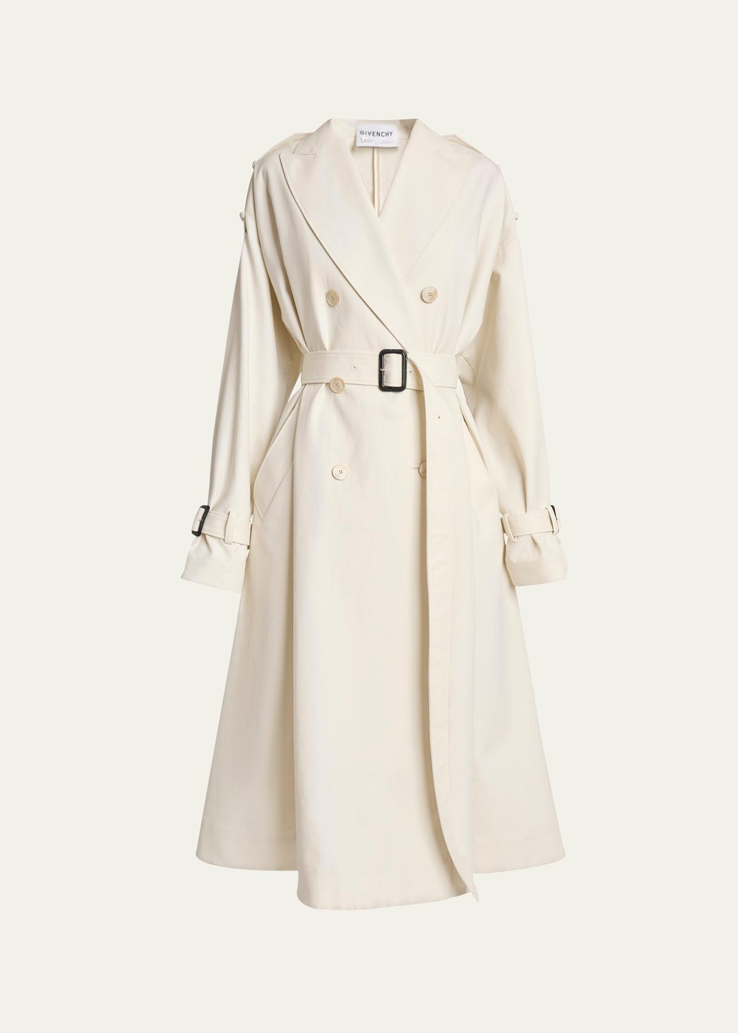 cocoon shoulder double-breasted belted trench coat