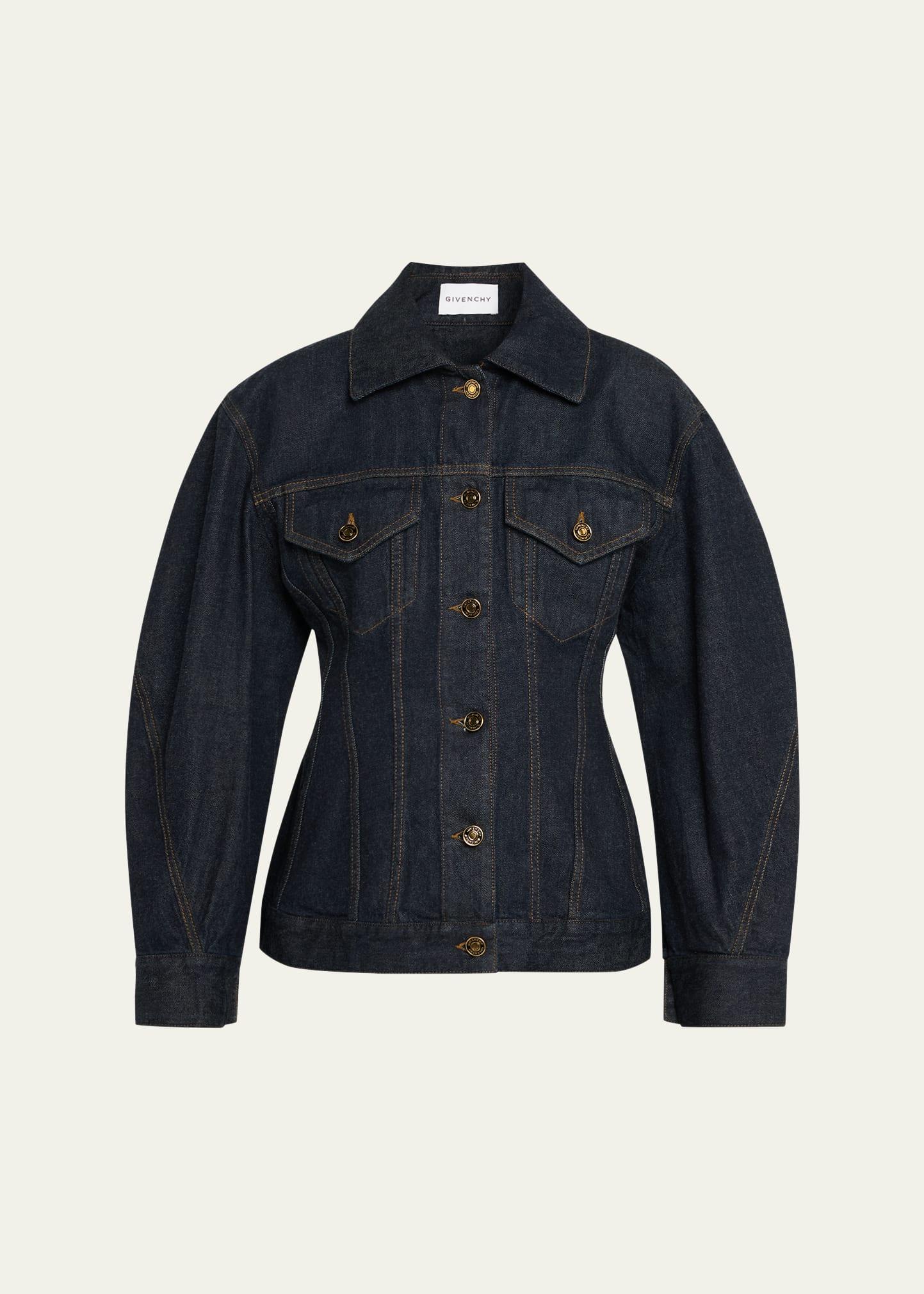 cocoon-sleeve waisted denim jacket