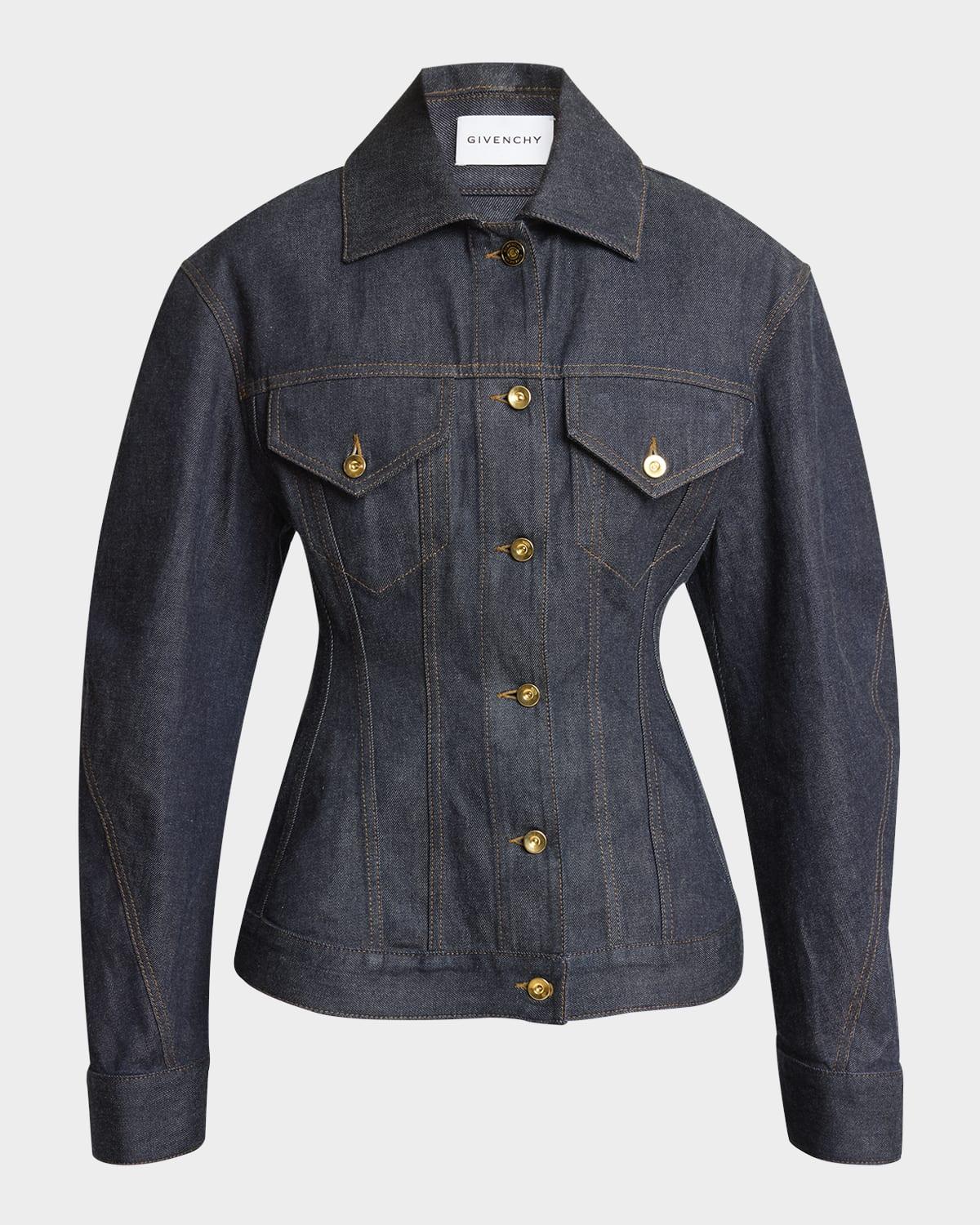 cocoon-sleeve waisted denim jacket