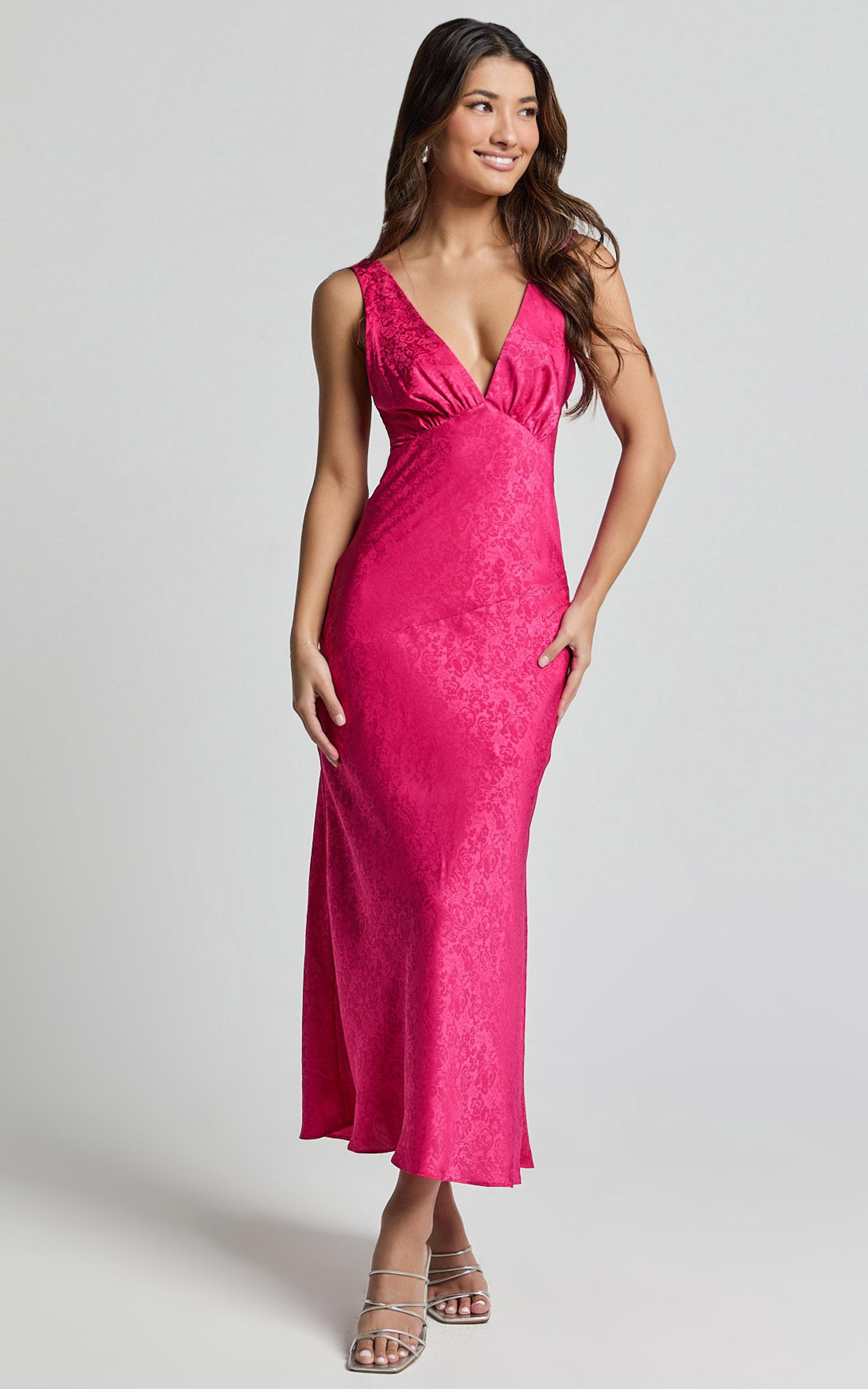 cohen midi dress - jacquard satin midi dress in pink