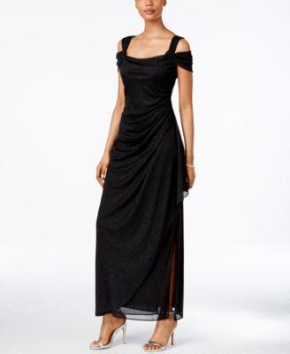 cold shoulder draped metallic gown 4p 18