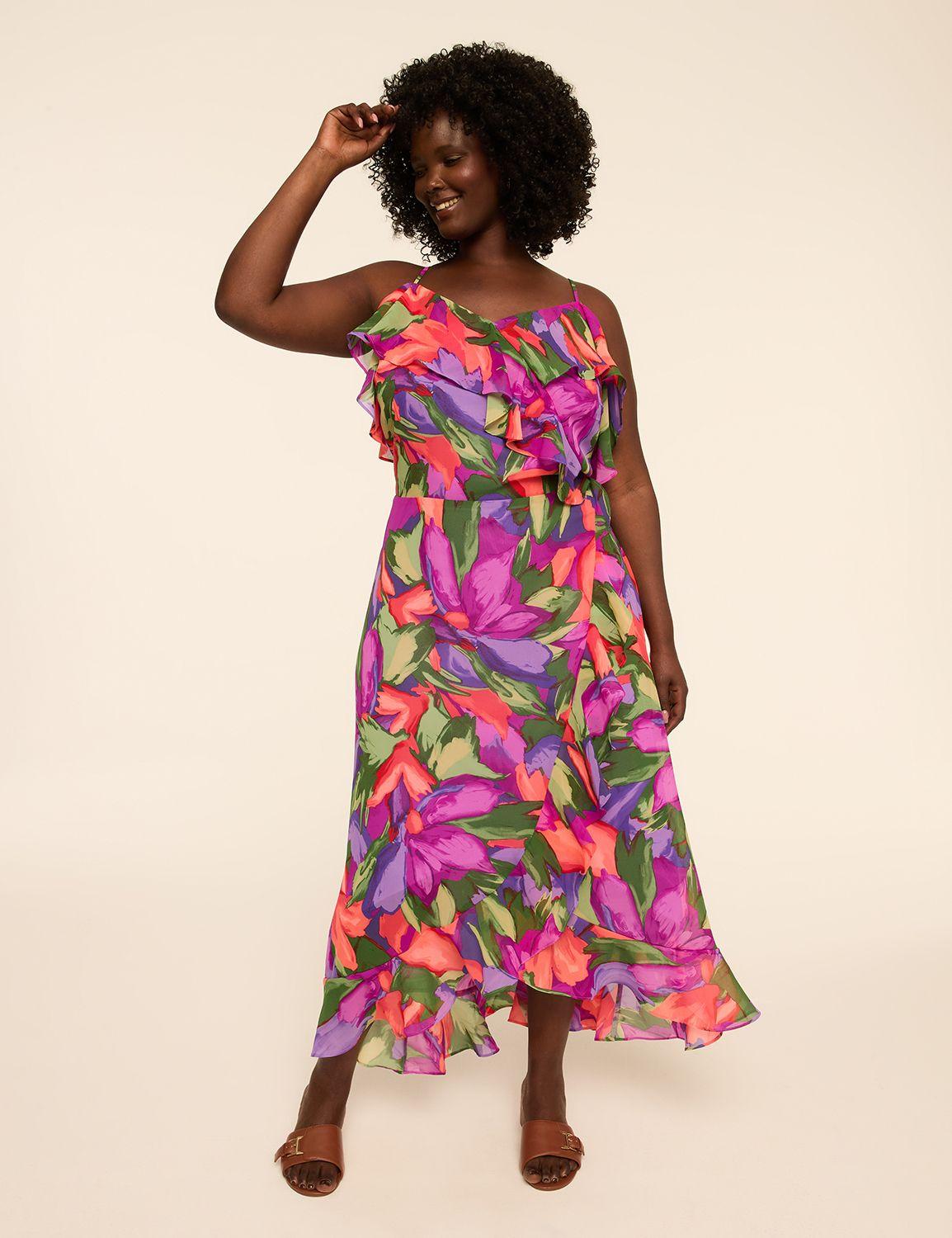 cold-shoulder ruffle faux-wrap maxi dress