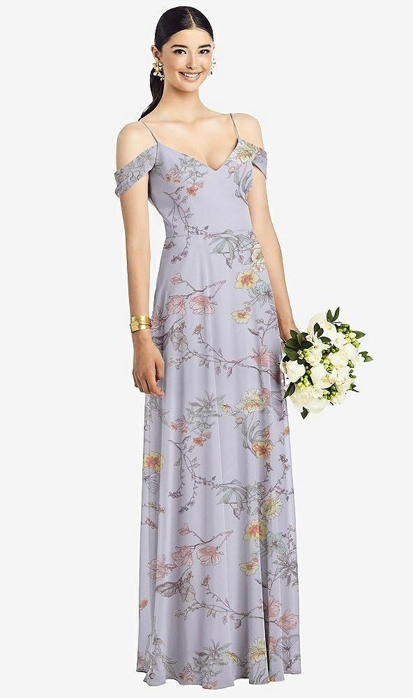 cold-shoulder v-back chiffon maxi dress