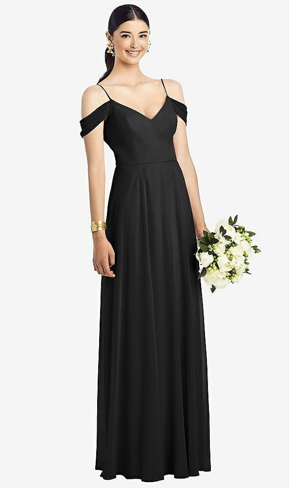cold-shoulder v-back chiffon maxi dress