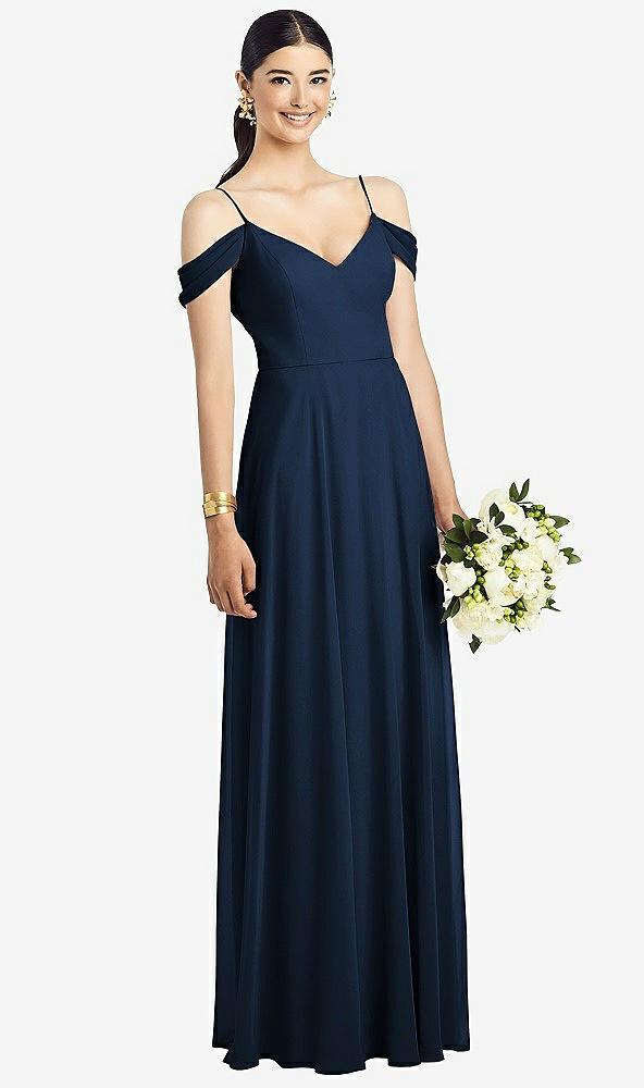 cold-shoulder v-back chiffon maxi dress