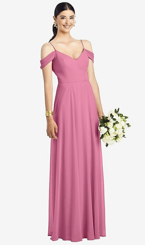 cold-shoulder v-back chiffon maxi dress