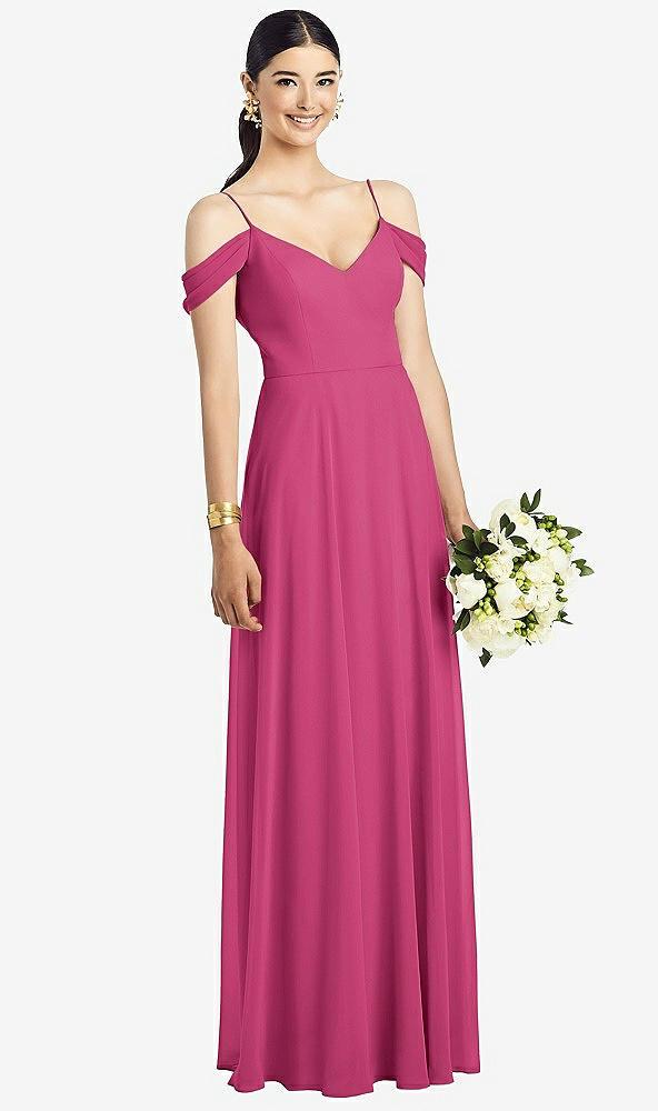 cold-shoulder v-back chiffon maxi dress