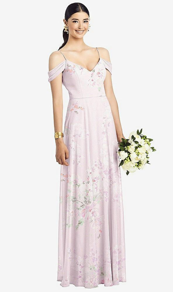 cold-shoulder v-back chiffon maxi dress