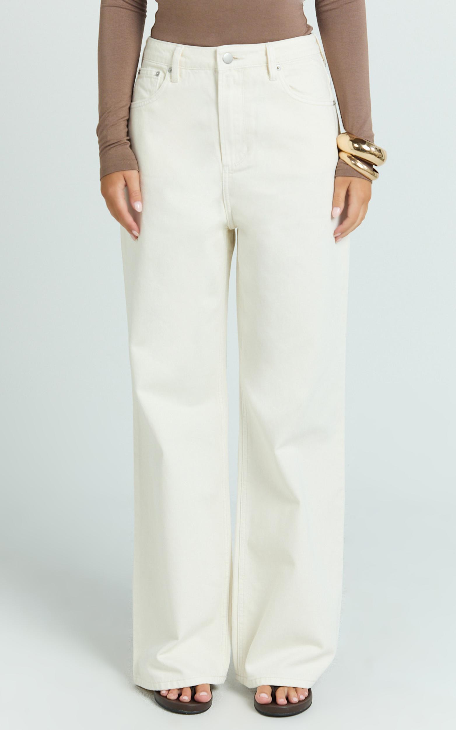 cole jeans - high waist relaxed wide leg recycled denim jeans in ecru