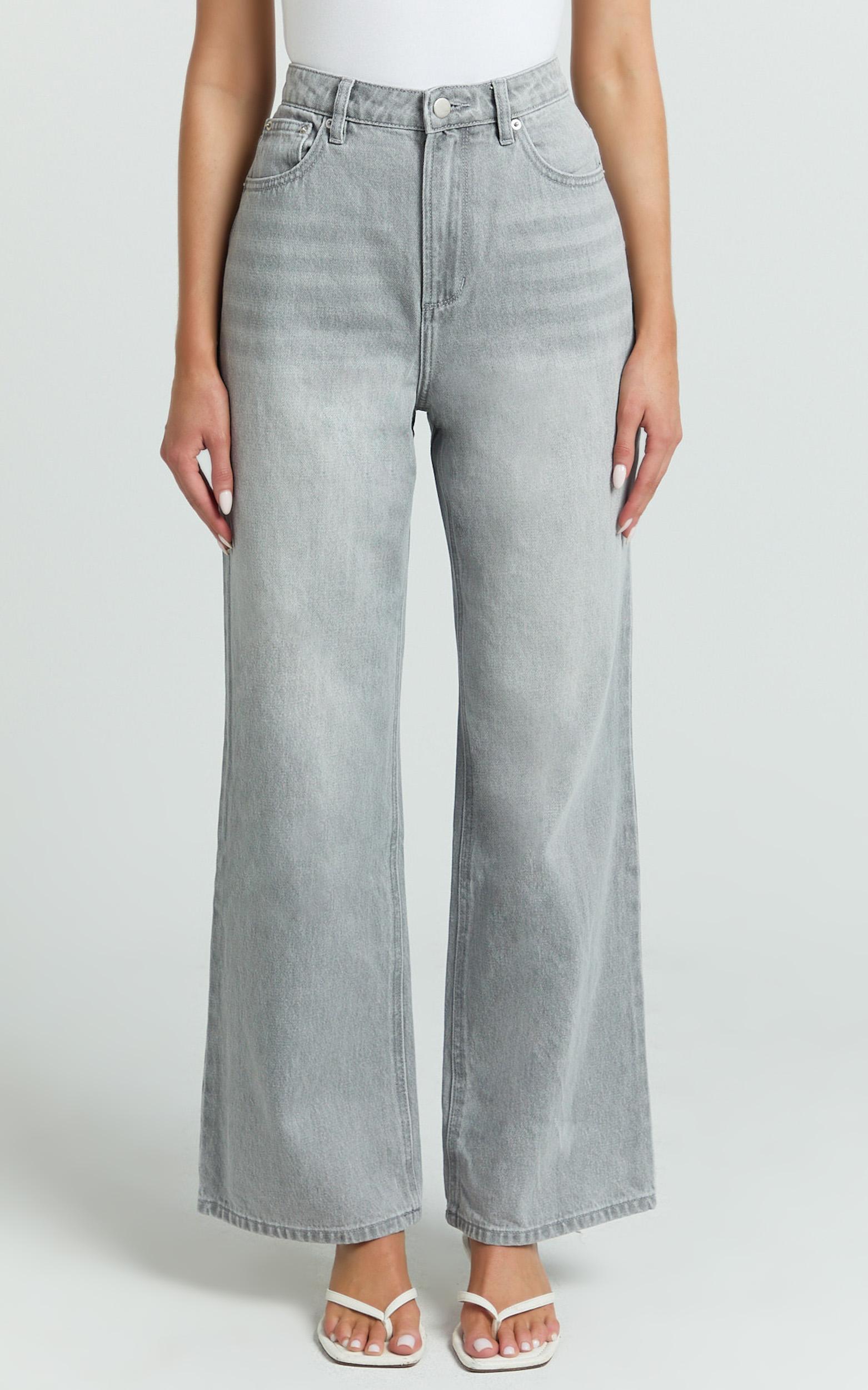 cole jeans - high waist relaxed wide leg recycled denim jeans in grey